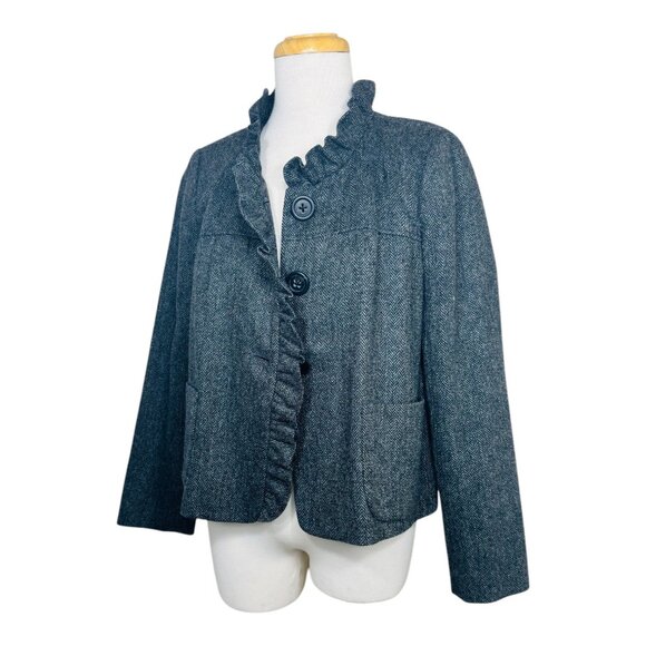 J. Crew Vintage Style Womens Herringbone Wool Blend Ruffle Collar Jacket - Picture 2 of 10